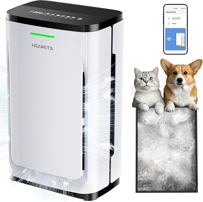 Pet Air Purifier Large Home 4200 sq ft, Suck up Floating Cat Dog Hair Dander, 7-Stage H13 HEPA Anion Activated Carbon Filter