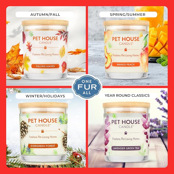 Pet Candle 9 OZ Plant-Based Air Freshening Candle, Clean Burning and Long Lasting with a 60 Hour Burn Time - Candy Cane