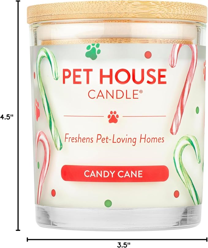 Pet Candle 9 OZ Plant-Based Air Freshening Candle, Clean Burning and Long Lasting with a 60 Hour Burn Time - Candy Cane