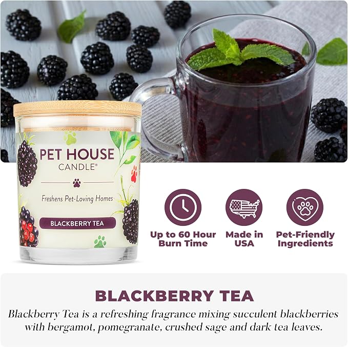 Pet Candle 9 OZ Plant-Based Spring Candle with a 60 Hour Burn Time - BlackBerry Tea, alternate product view 2