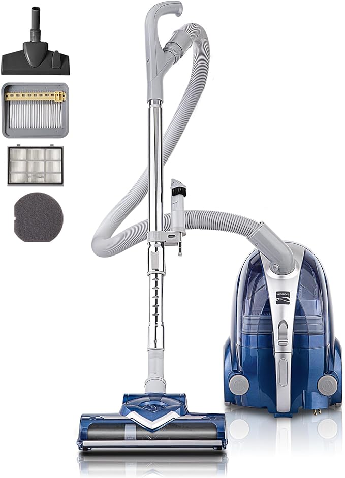Pet-Friendly Lightweight HEPA Canister Vacuum with Variable Modes, Retractable Cord, and Pet Brush - Blue, product image