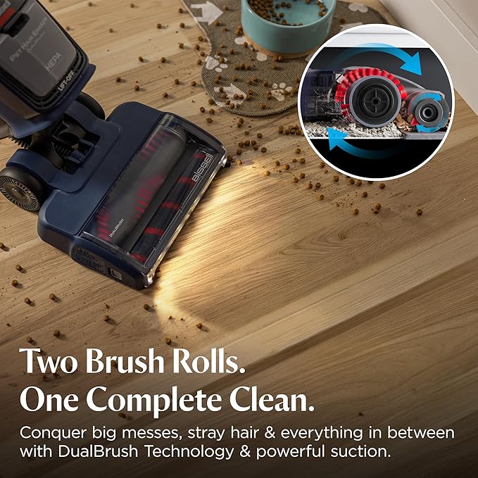 Pet Hair Eraser DualBrush Upright Vacuum with Two Brush Rolls, DualBrush Self-Cleaning Technology, HEPA Sealed Allergen