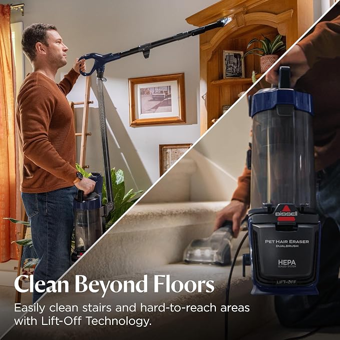Pet Hair Eraser DualBrush Upright Vacuum with Two Brush Rolls, DualBrush Self-Cleaning Technology, HEPA Sealed Allergen