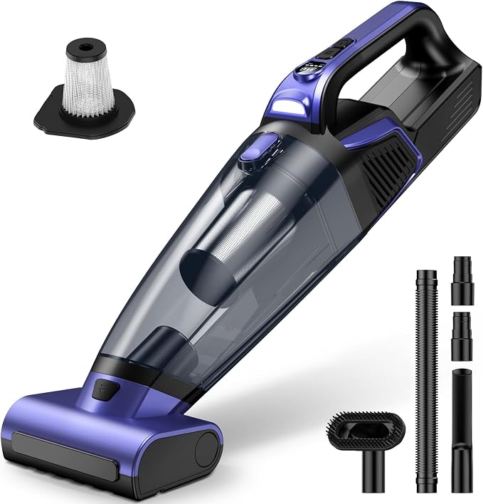 Pet Hair Handheld Vacuum Cordless: 20000PA High Power Car Vacuum with Motorized Brush and LED Light, Rechargeable Hand Held