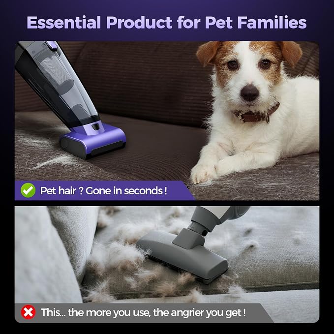 Pet Hair Handheld Vacuum Cordless: 20000PA High Power Car Vacuum with Motorized Brush and LED Light, Rechargeable Hand Held
