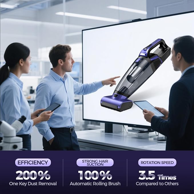 Pet Hair Handheld Vacuum Cordless: 20000PA High Power Car Vacuum with Motorized Brush and LED Light, Rechargeable Hand Held