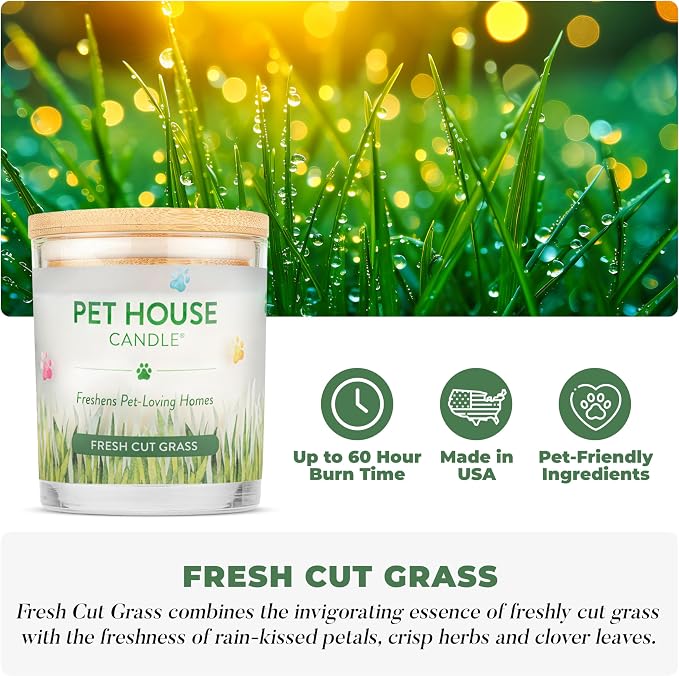 Pet House 9 oz Fresh Cut Grass Scented Candle, Clean Burning, Long Lasting Plant-Based Pet Odor Candle, 60 Hour Burn Time - 2
