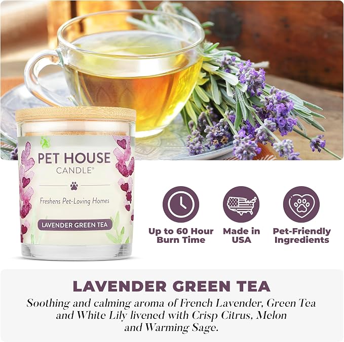 Pet House Candle 2 Pack - Plant-Based/Soy - Clean Burning Scented, Long Lasting Pet Odor Candle for Home - Fresh Citrus
