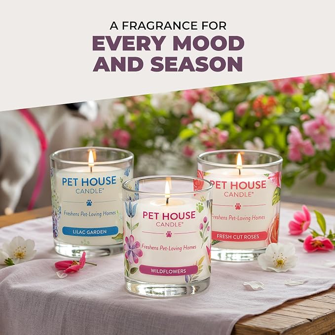Pet House Candle 2 Pack - Plant-Based/Soy - Clean Burning Scented, Long Lasting Pet Odor Candle for Home - Fresh Citrus