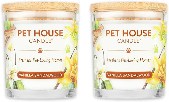 Pet House Candle 2 Pack - Plant-Based/Soy - Clean Burning Scented, Long Lasting Pet Odor Candle for Home - Vanilla