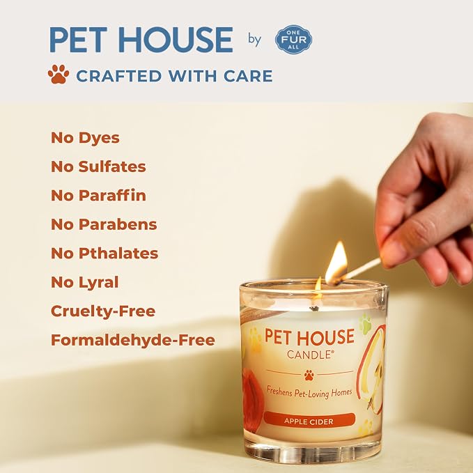 Pet House Candle 2 Pack - Plant-Based/Soy - Clean Burning Scented, Long Lasting Pet Odor Candle for Home - Vanilla