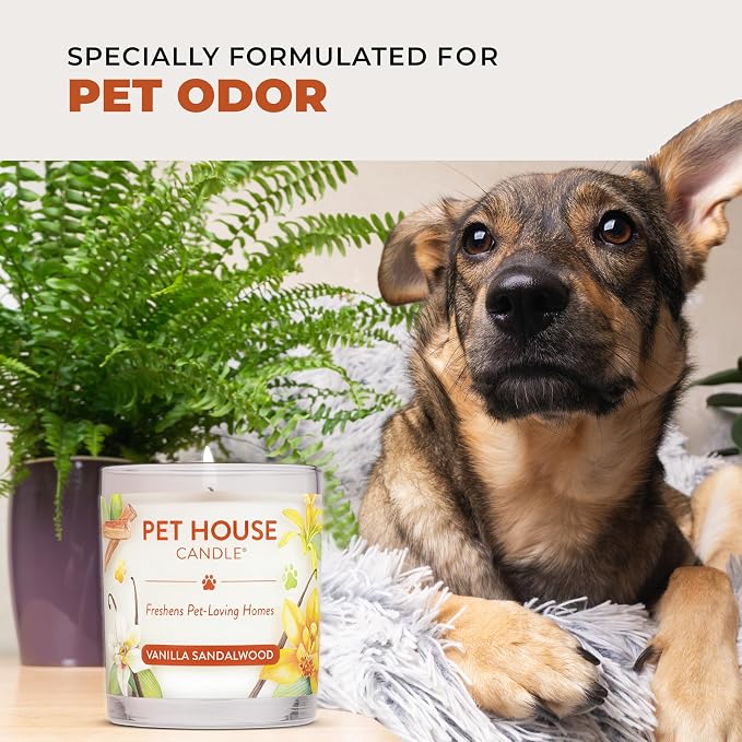 Pet House Candle 2 Pack - Plant-Based/Soy - Clean Burning Scented, Long Lasting Pet Odor Candle for Home - Vanilla