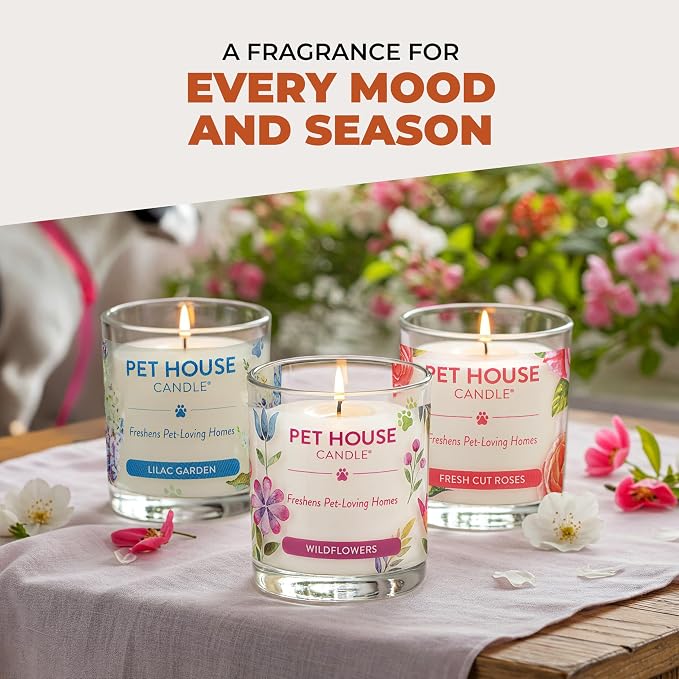 Pet House Candle 2 Pack - Plant-Based/Soy - Clean Burning Scented, Long Lasting Pet Odor Candle for Home - Vanilla