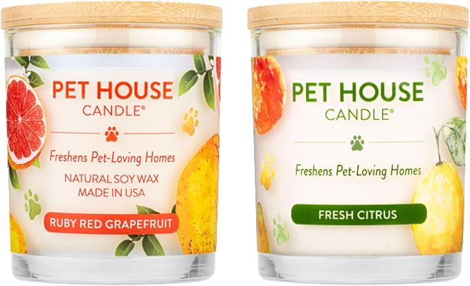 Pet House Candle 2 Pack - Plant-Based/Soy - Clean Burning Scented, Long Lasting Pet Odor Candle for Home - Ruby Red Grape