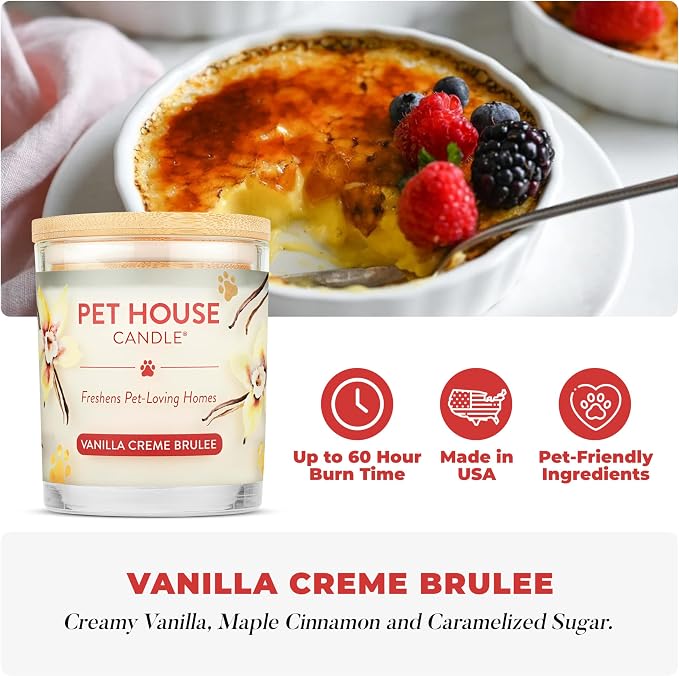 Pet House Candle 2 Pack - Plant-Based/Soy - Clean Burning Scented, Long Lasting Pet Odor Candle for Home - Vanilla