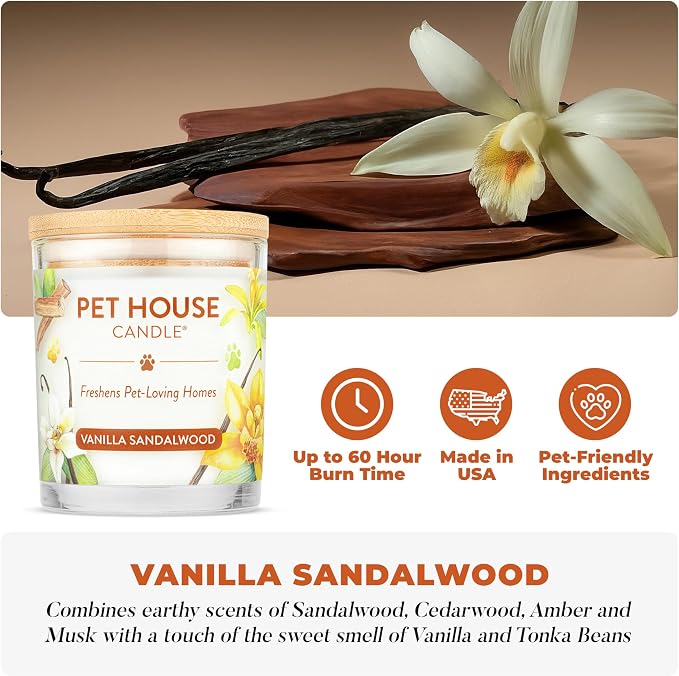 Pet House Candle 2 Pack - Plant-Based/Soy - Clean Burning Scented, Long Lasting Pet Odor Candle for Home - Vanilla