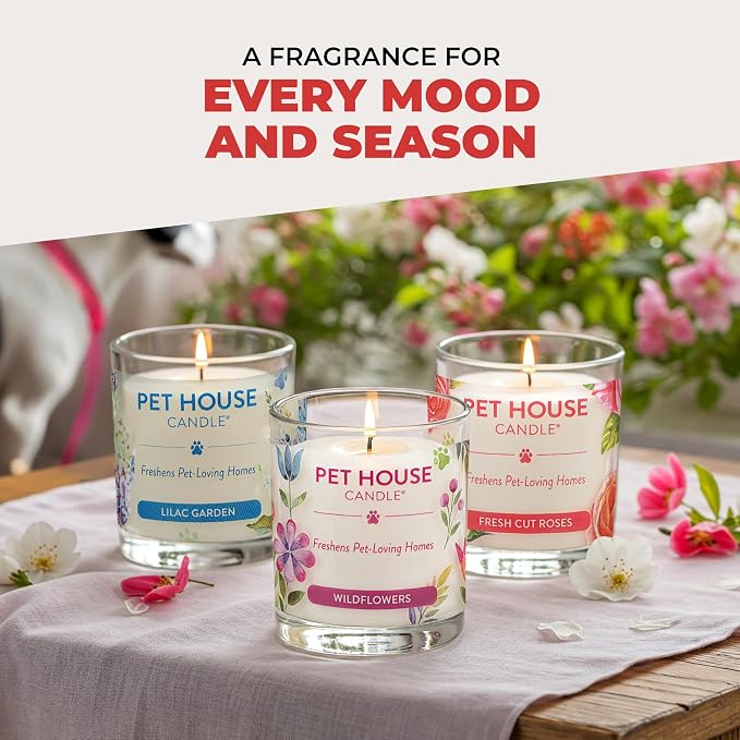 Pet House Candle 2 Pack - Plant-Based/Soy - Clean Burning Scented, Long Lasting Pet Odor Candle for Home - Vanilla