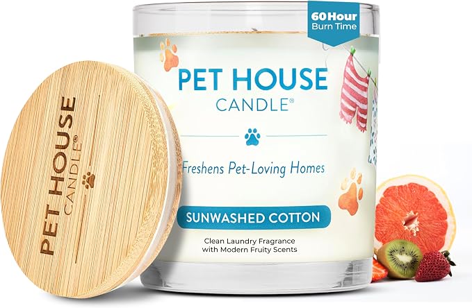 Pet House Candle Plant-Based/Soy - Clean Burning Scented,Long Lasting Pet Odor Candle for Home - Sunwashed Cotton, product