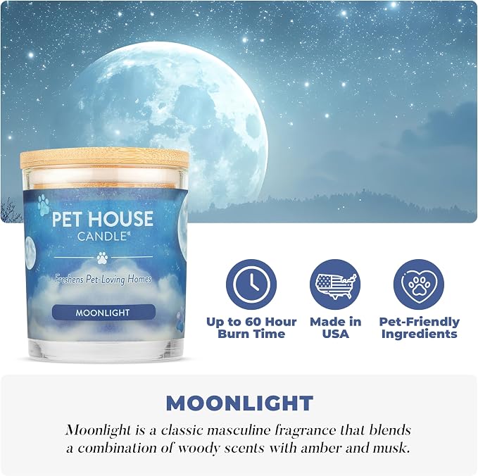 Pet House Candle Plant-Based/Soy - Clean Burning Scented, Long Lasting Pet Odor Candle for Home - Moonlight, alternate
