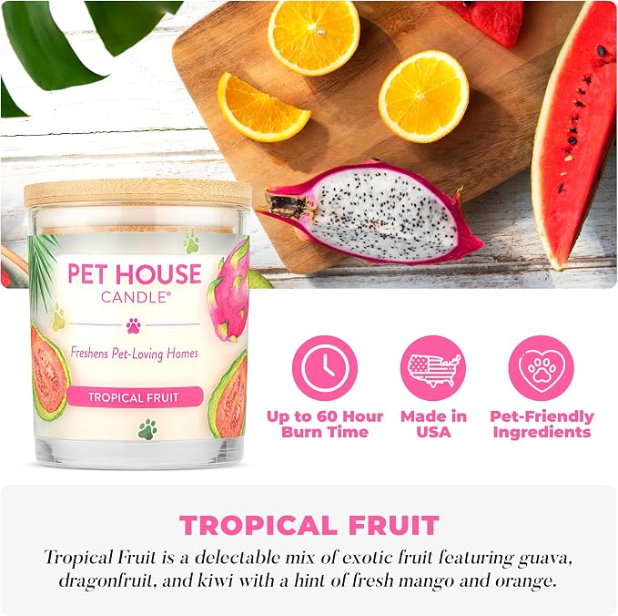 Pet House Candles, Clean Burning, Long Lasting Pet Odor Candles, Plant-Based, 60 Hour Burn Time - Tropical Fruit, 9 oz, 2