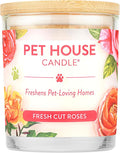 Pet House Candles, Clean Long-Burning, Scented Pet Friendly Candles, Plant-Based, 60 Hour Burn Time - Fresh Cut Roses, 9 oz