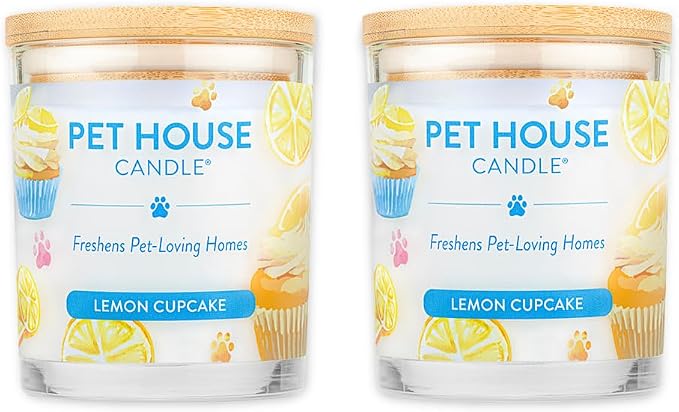Pet House Candles, Clean Long-Lasting Pet Odor Candles for Home, Plant-Based, 60 Hour Burn Time - Lemon Cupcake