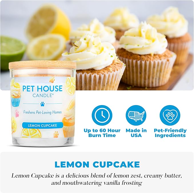 Pet House Candles, Clean Long-Lasting Pet Odor Candles for Home, Plant-Based, 60 Hour Burn Time - Lemon Cupcake, alternate