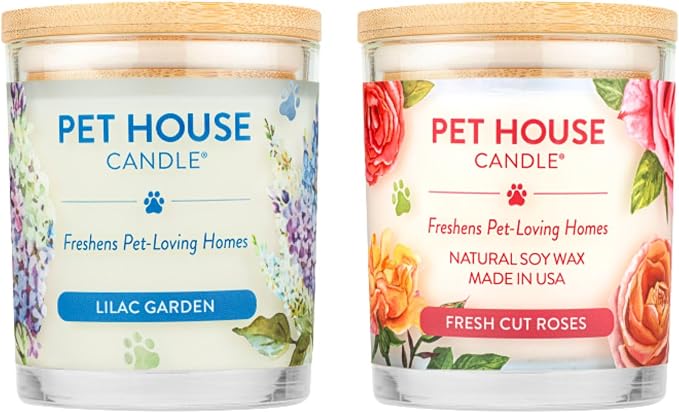 Pet House Candles, Long Burning Scented Candles for Home, Plant-Based, 60 Hour Burn Time - Lilac Garden and Fresh Cut Roses