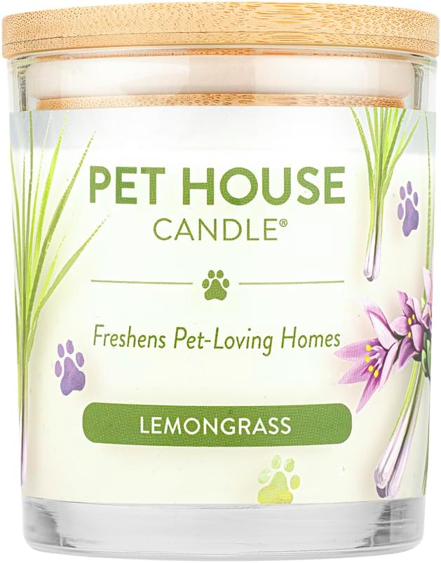 Pet House Candles, Long Burning Scented Candles for Pet Odors, Plant-Based, 60 Hour Burn Time - Lemongrass, 9 oz, product