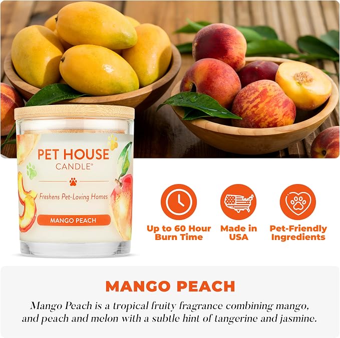 Pet House Candles, Plant-Based, Clean Burning, Long Lasting Pet Odor Candles for Home, 60 Hour Burn Time with a Natural Fiber
