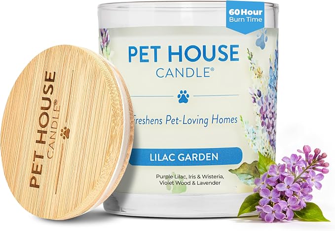 Pet House Candles, Plant-Based, Long Lasting, Clean Burning Scented Pet Odor Candles - Lilac Garden in Lilac