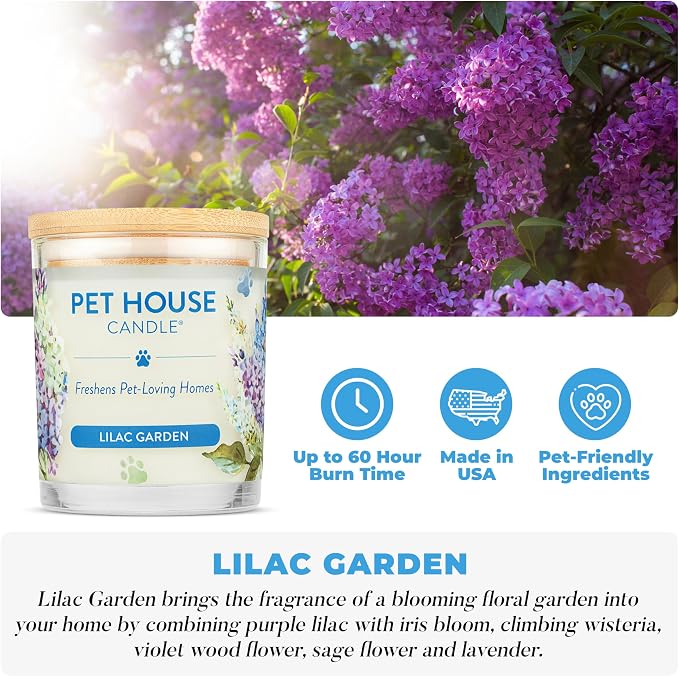 Pet House Candles, Plant-Based, Long Lasting, Clean Burning Scented Pet Odor Candles - Lilac Garden in Lilac, alternate view