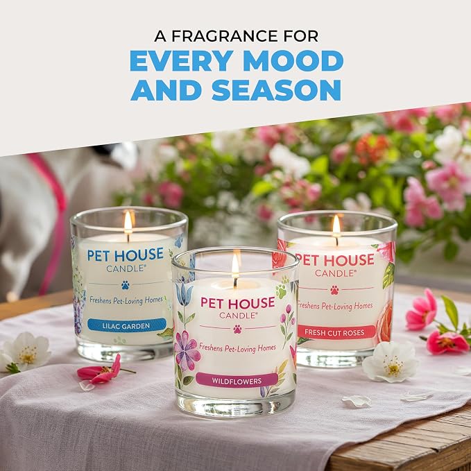 Pet House Candles, Plant-Based, Long Lasting, Clean Burning Scented Pet Odor Candles - Lilac Garden in Lilac, alternate view