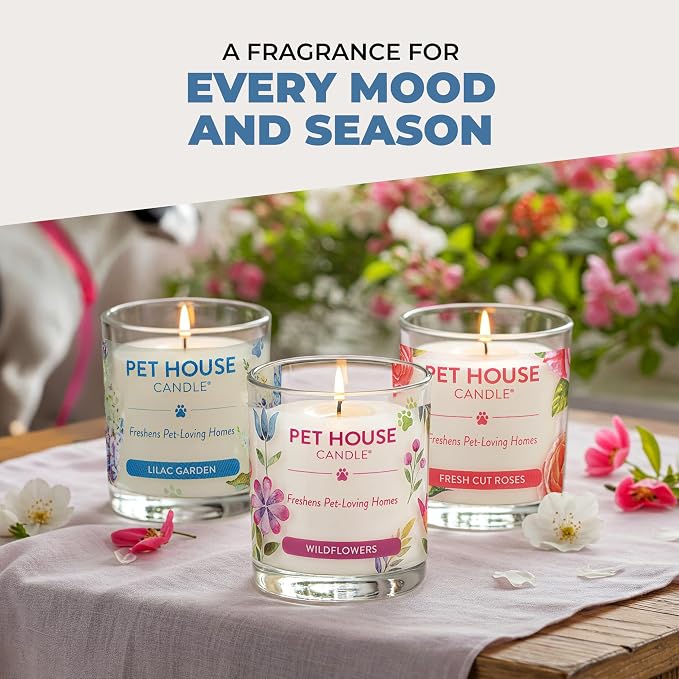 Pet House Candles, Plant-Based Pet Candle Clean Burning, 60 Hour Burn Time with a Natural Fiber Wick - Bamboo Watermint