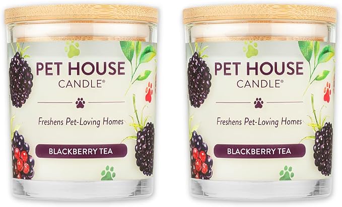 Pet House Candles, Scented Pet Friendly Candles, Clean Burning Plant-Based with a Natural Fiber Wick - BlackBerry Tea, 9 oz