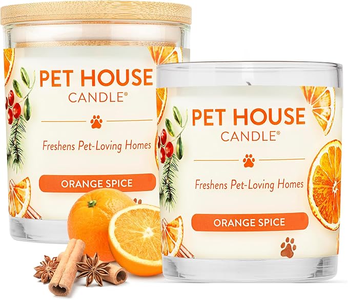 Pet House Fall Candles, Long Lasting, Clean Burning, Soy Wax Scented Candles for Pet Odor, Orange Spice, 2 Pack, product
