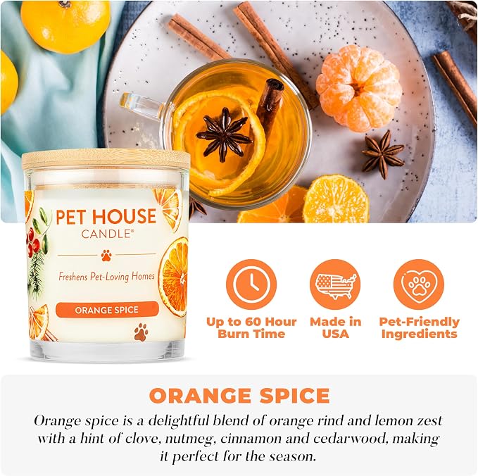 Pet House Fall Candles, Long Lasting, Clean Burning, Soy Wax Scented Candles for Pet Odor, Orange Spice, 2 Pack, alternate
