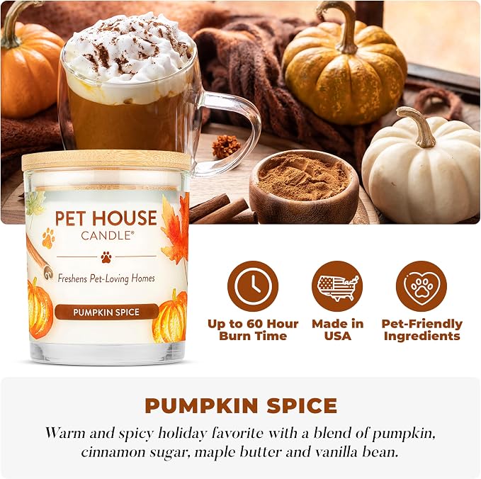 Pet House Fall Candles, Long Lasting, Clean Burning, Soy Wax Scented Candles for Pet Odor, Pumpkin Spice in, alternate view 2