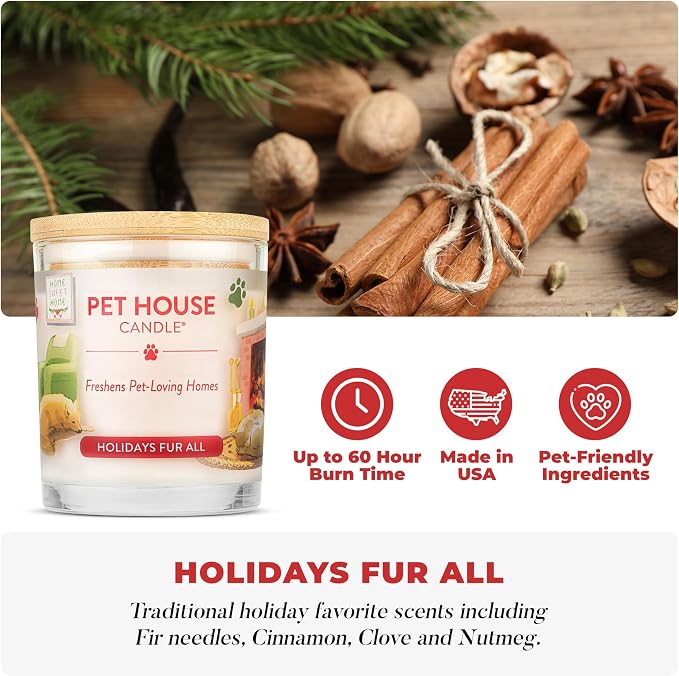 Pet House Scented Candles, Plant Based Pet Candle, Clean Burning, Long Lasting Air Freshener for Home, Holidays Fur All 2