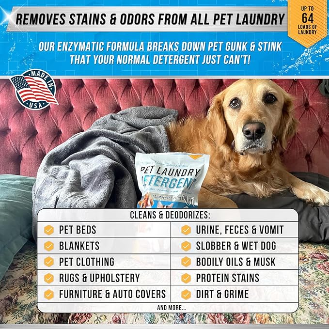 Pet Laundry Detergent Odor Remover - Enzyme Based Powder Detergent for Dogs Beds, Cat Pee, alternate product view 2