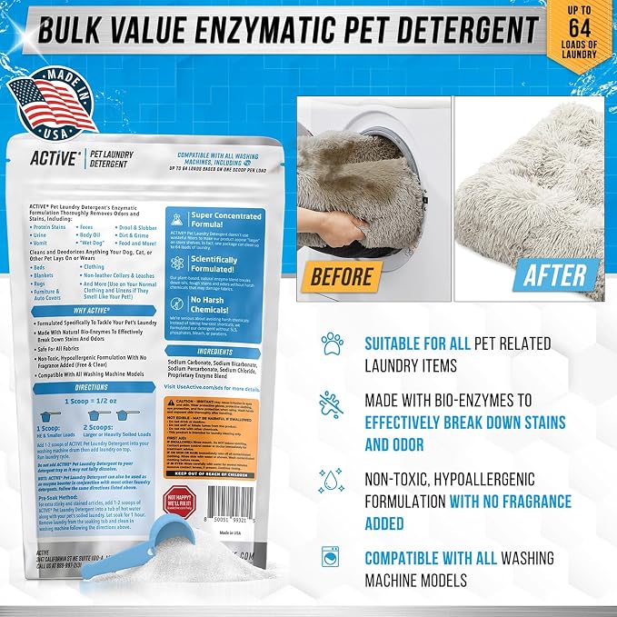 Pet Laundry Detergent Odor Remover - Enzyme Based Powder Detergent for Dogs Beds, Cat Pee, alternate product view 3