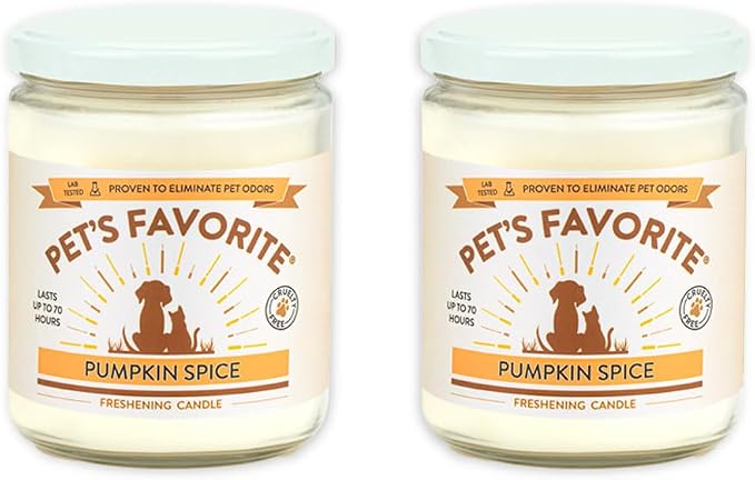 Pet Odor Candle, Clean Burning, Long Lasting Candles with a Natural Fiber Wick and 70 Hour Burn Time, Pumpkin Spice Pack of