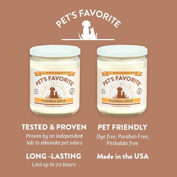 Pet Odor Candle, Clean Burning, Long Lasting Candles with a Natural Fiber Wick and 70 Hour Burn Time, Pumpkin Spice Pack of