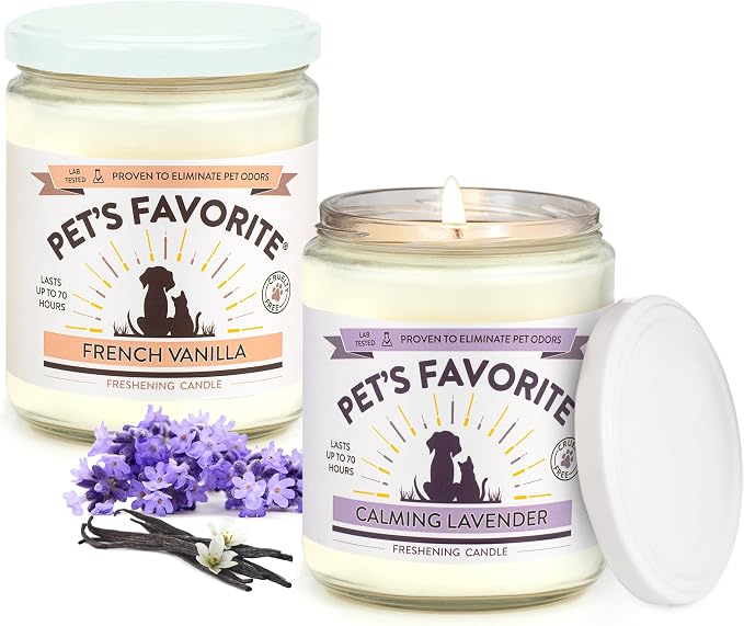 Pet Odor Candle, Clean Burning, Long Lasting Scented Candles with a Cotton Wick. (Calming Lavender/French Vanilla, Pack of