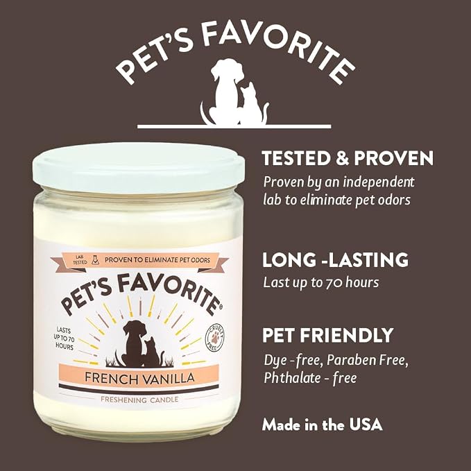 Pet Odor Candle, Clean Burning, Long Lasting Scented Candles with a Cotton Wick. (Calming Lavender/French Vanilla, Pack of