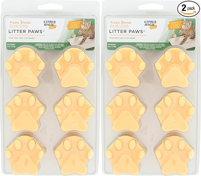 Pet Odor Control Paws for Litter, Ocean Breeze, 6-Count, Pack of 2 in Blue/Turquoise.
