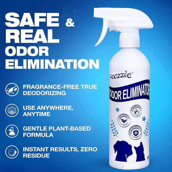 Pet Odor Eliminator, Odor Remover and Pet Spray Fragrance Free Colorless 16.9oz Spray, Safe Highly Effective Carpet and Cat