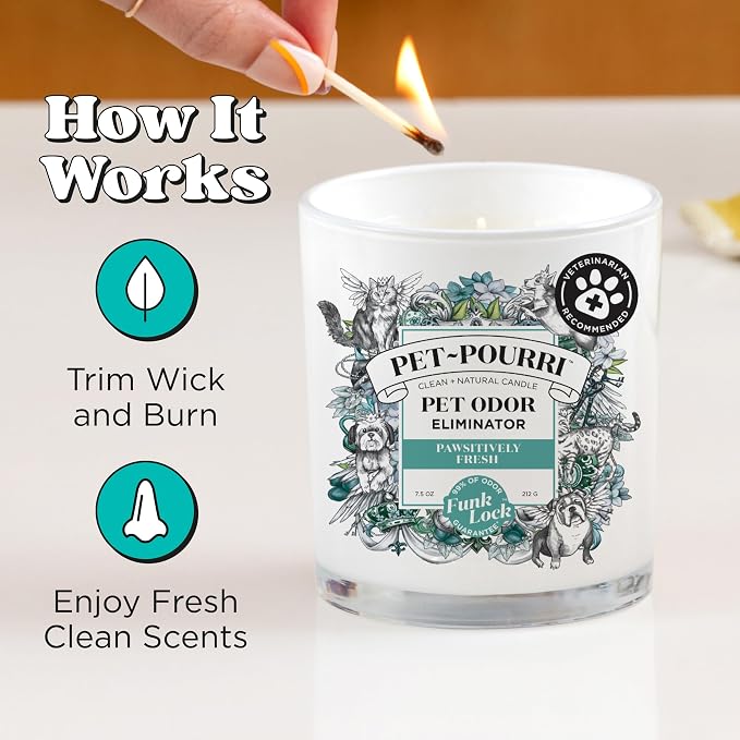 Pet- Pawsitively Fresh Pet Odor Deodorizer Candle, Burns Up to 45 Hours, Aromatherapy & Air Freshener with Essential
