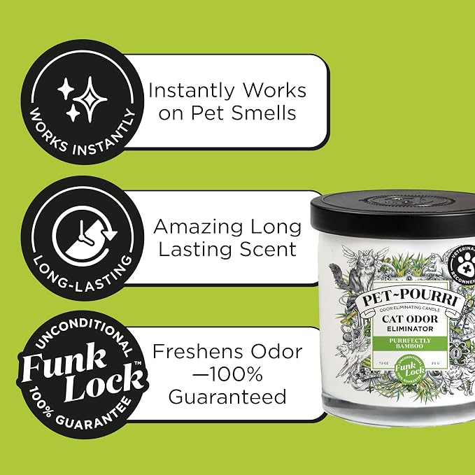 Pet- Purrfectly Bamboo Cat Deodorizer Candle – Cat Safe Plant Based Ingredients & Wax – Vet Approved – Aromatherapy &