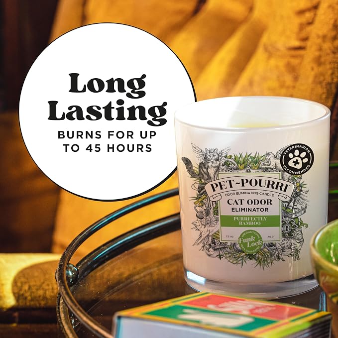 Pet- Purrfectly Bamboo Cat Deodorizer Candle – Cat Safe Plant Based Ingredients & Wax – Vet Approved – Aromatherapy &